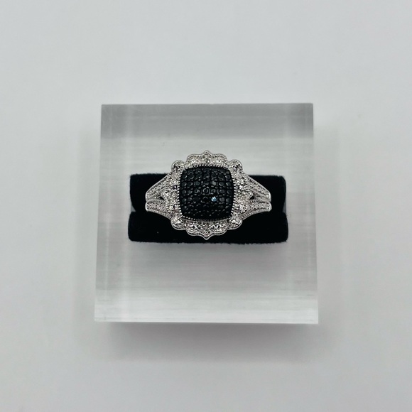 Rhodium Plated Black and Silver Ring - Picture 1 of 4